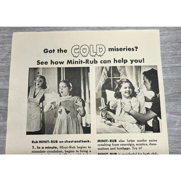 Vintage 1948 Minit Rub Print Ad Modern Chest Rub Bristol Myers Original Ad - Picture 2 of 5